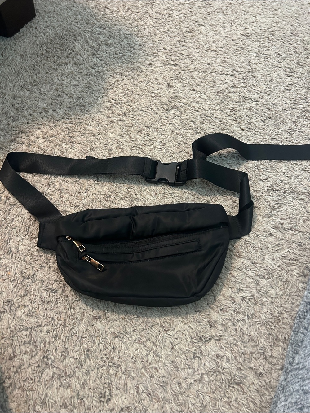 a new day Black Crossbody Belt Bag with Gold Zippers